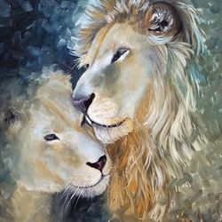 Lion Painting Animal Original Art African Wild Cat Painting