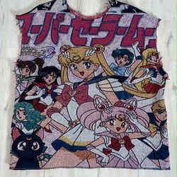 asap rocky and anime sailor moon - tapestry reversible vest