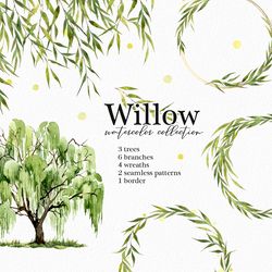 Willow Tree Watercolor clipart, Rustic wedding, Logo, Digital files PNG