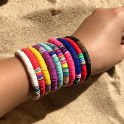 Heishi bead stretch bracelet set - Polymer clay heishi beads 5pcs set