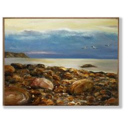 Luxury handmade paintings with golden seascape for home furnishing - anniversary
