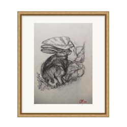 animal art print with hare - illustration pets for nursery digital printable