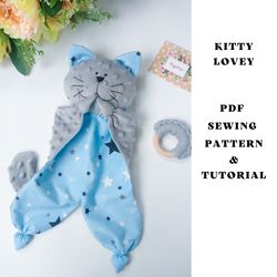 Kitty baby lovey PDF sewing pattern Cat Security Blanket Digital Download