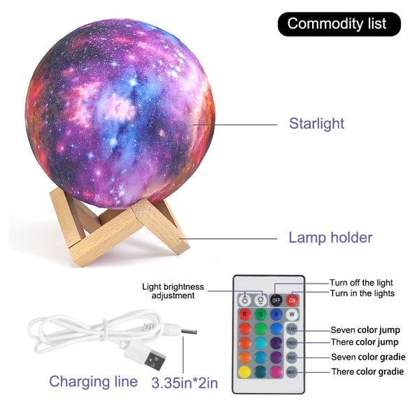 16 Colors Galaxy Remote Control Moon Lamp | Inspire Uplift