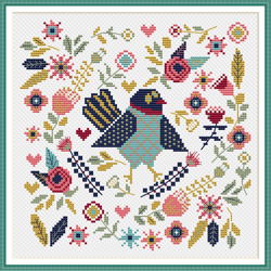 Scandinavian Bird Cross Stitch Pattern Primitive Sampler Nordic Style Embroidery Digital PDF File Instant Download #175