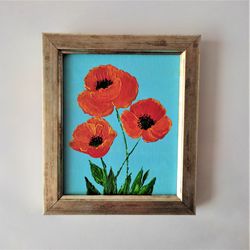 Poppies Painting Original painting with red poppies Poppies Miniature painting Poppies Small Wall Decor Tiny paintings