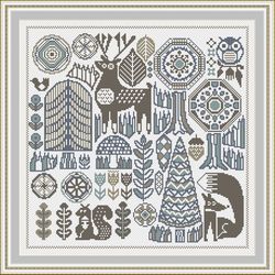 Scandinavian Cross Stitch Pattern Winter Embroidery Scandinavian Ornament Deer Forest Fox Instant PDF Download #149