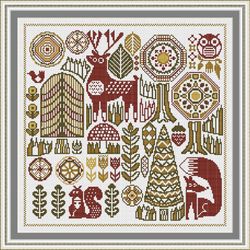 Scandinavian Cross Stitch Pattern Autumn Embroidery Scandinavian Ornament Deer Forest Fox Instant PDF Download #147