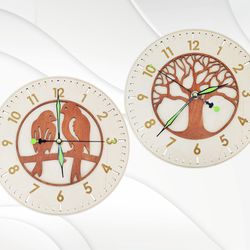 Clock with 2 pattern for laser cutting. Vector design laser cut. Glowofrge svg project, drawing for cut laser.