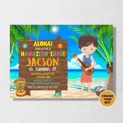 Luau Invitation, Hawaiian Invitation, Luau Birthday Invitation, Boy Hawaiian Luau Birthday Invitation, Aloha Party, Summer Beach Party, Tropical Invite, Printable, Personalized