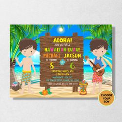 Luau Joint  Invitation, Luau Twin Birthday Invitation, Luau Invitation, Hawaiian Joint Birthday Invitation, Siblings or Twins Aloha Party, Summer Beach Party, Boy and Girl, Printable, Personalized