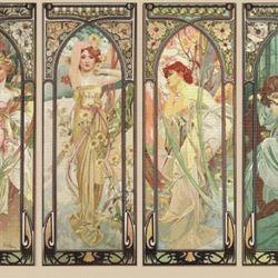 pdf counted vintage cross stitch pattern | four times of the day | alphonse mucha 1899 | 5 sizes