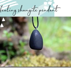 Healing shungite pendant spiritual cleansing. Authentic stone for EMF protection. Minimalist pendant