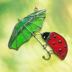 Stained glass suncatcher, Stained glass window hangings ladybug ornament, Sun catcher sweet 16 gift