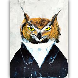 Owl Painting Animal Original Art Bird Wall Art Owl Small Artwork Home Decor