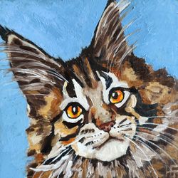cat painting original maine coon cat portrait tabby kitten wall art pet artwork