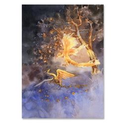 firebird painting original fantasy art watercolor by yulia evsyukova