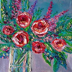 Flowers Painting Oil Abstract Floral Original Art Roses Impasto Artwork