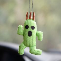 Car charm Cactuar plush Final Fantasy inspired. Car Mirror Hanging Accessories for teens, for women. Rearview mirror accessory