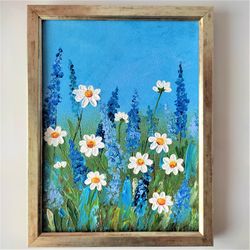 Landscape Painting Floral Wall Decor Wildflowers Painting Daisies Palette knife Painting Field of Flowers wall art