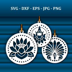Decorative Coasters or Pendants. Laser CNC cut files. Floral pattern, oriental design in Chinese and Indian style with Lotus flower.