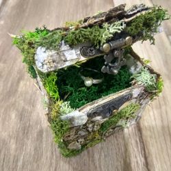 fairy ring box is made of birch bark and stabilized moss moss gift wedding box  jewelry box