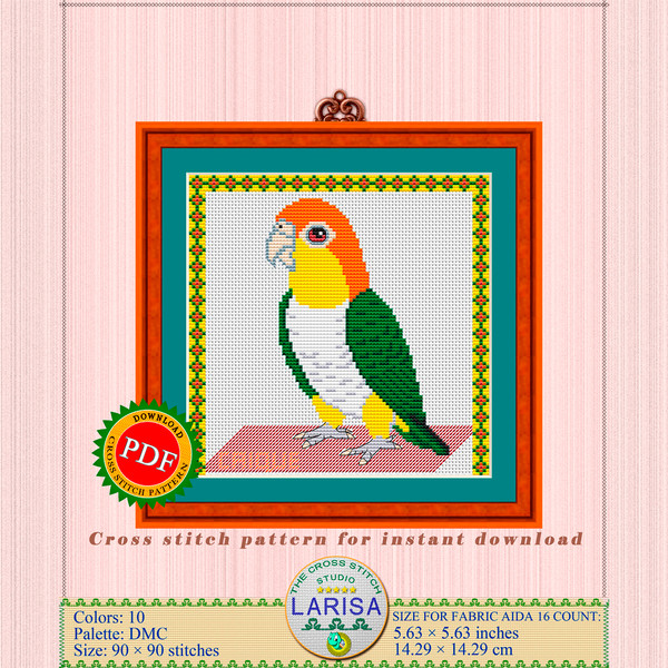 Caique parrot cross stitch pattern