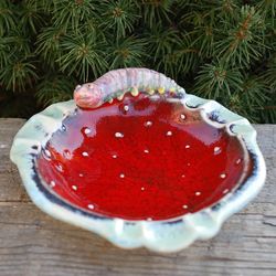 Ceramic ashtray, Alice in Wonderland, Caterpillar Mushroom figurine, Small decorative vase, Ceramic plate ,Sculpture, saucer, Fairy tale figurine