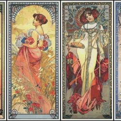 PDF Counted Vintage Cross Stitch Pattern | Seasons | Alphonse Mucha 1890s | 3 Sizes