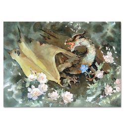 dragon and blue rose original fantasy art by yulia evsyukova