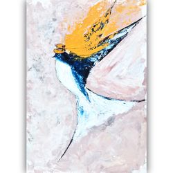 Bluebird Painting Bird Swallow Original Art Songbird Painting Small Wall Artwork