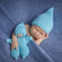 Newborn knitted sleep hat with baby doll toy Newborn Photography Props