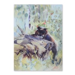 brown bear painting original watercolor art by yulia evsyukova