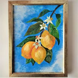 Lemon Tree original painting Impasto Fruit Painting Lemon kitchen wall decor Lemon Painting on Canvas Wall art
