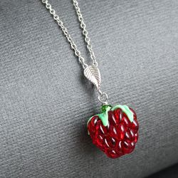 Red raspberry fruit berry necklace gift for her beaded necklace fruit charm