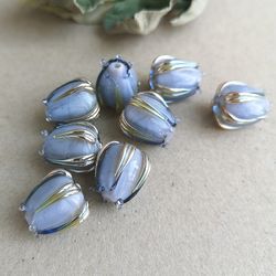 handmade lampwork glass flower beads for jewelry making 3 pcs 17*12mm blue grey flower glass beads