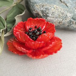 red glass flower bead 1 pcs huge handmade lampwork flower bead can be used for brooch or necklace, pendant.