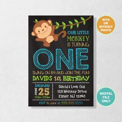Monkey Invitation, Monkey Birthday Invitation, Monkey 1st Birthday, Monkey First Birthday, Little Monkey Party, Jungle Birthday, With Photo, Digital, Personalized