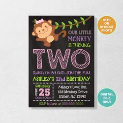 Monkey Invitation, Monkey Birthday Invitation, Monkey 2nd Birthday, Monkey First Birthday, Little Monkey Party, Jungle Birthday, With Photo, Digital, Personalized