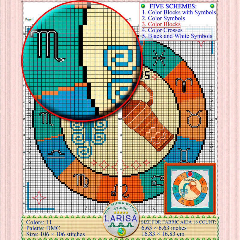 Sign of aquarius cross stitch pattern