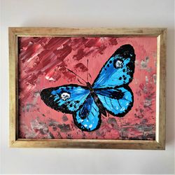 Blue Butterfly Painting Blue Butterfly Palette Knife Painting Insect Canvas Art Butterfly Wall Decor Butterfly artwork