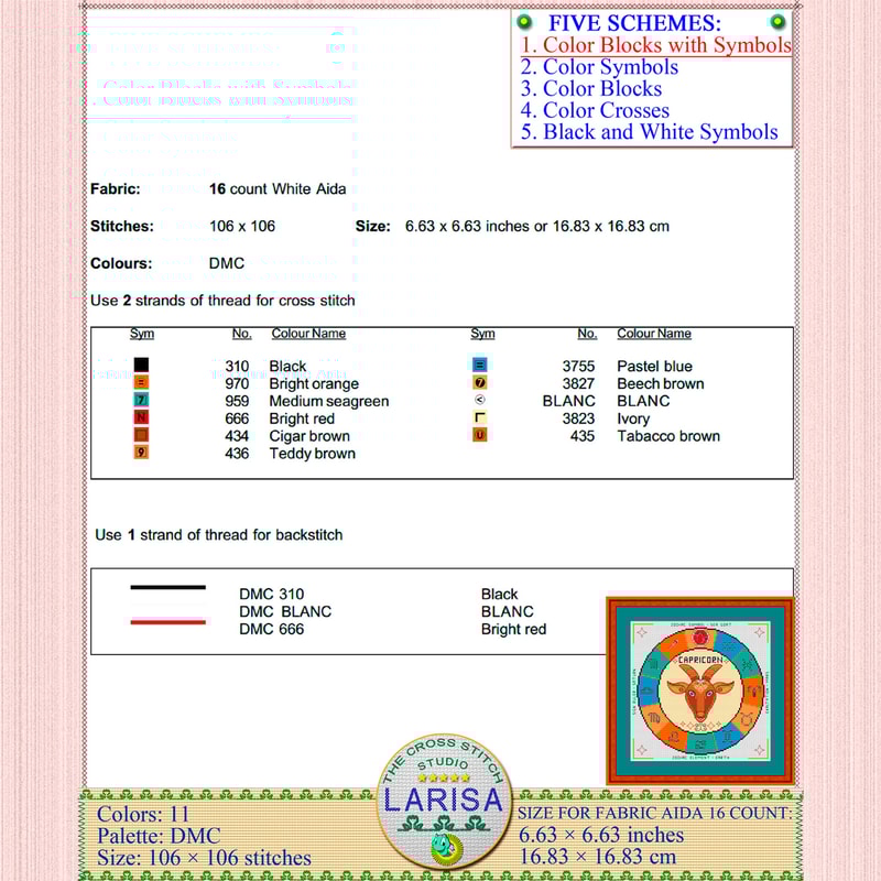 Capricorn cross stitch pattern