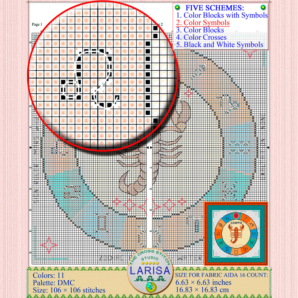 Sign of scorpio cross stitch pattern