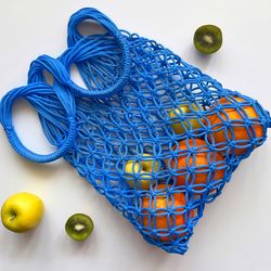 macrame bag, handbag shoulder, shopper bag net, summer bag, shopping bag, fashion blue bag, zero waste eco friendly bag