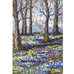 trees painting flowers original art landscape artwork 12 by 8 inch