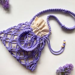 handbag shoulder, macrame bag, lavender women bag, handmade bag, fashion bag, zero waste eco friendly bag