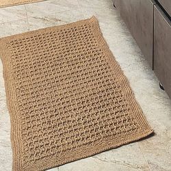 Jute bath mat crochet. Minimalist rug. Organic wafe rug. Restangular mat. Interior crochet rug. Massage Jute rug. Beuge bath mat.Indoor mat.