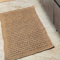 jute bath mat crochet. minimalist rug. organic wafe rug. restangular mat. interior crochet rug. massage jute rug. beuge bath mat.indoor mat.