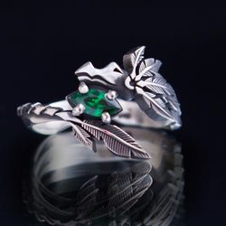 Quetzalcoatl silver ring with gem - Feathered Serpent gem silver ring
