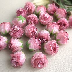 Pink Rose Glass Flower Beads 1pcs Handmade Lampwork Flower Beads Perfect for artisan jewelry making: rose flower earrings, flower necklace